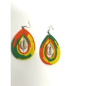 African Beaded Cowrie shells Earrings